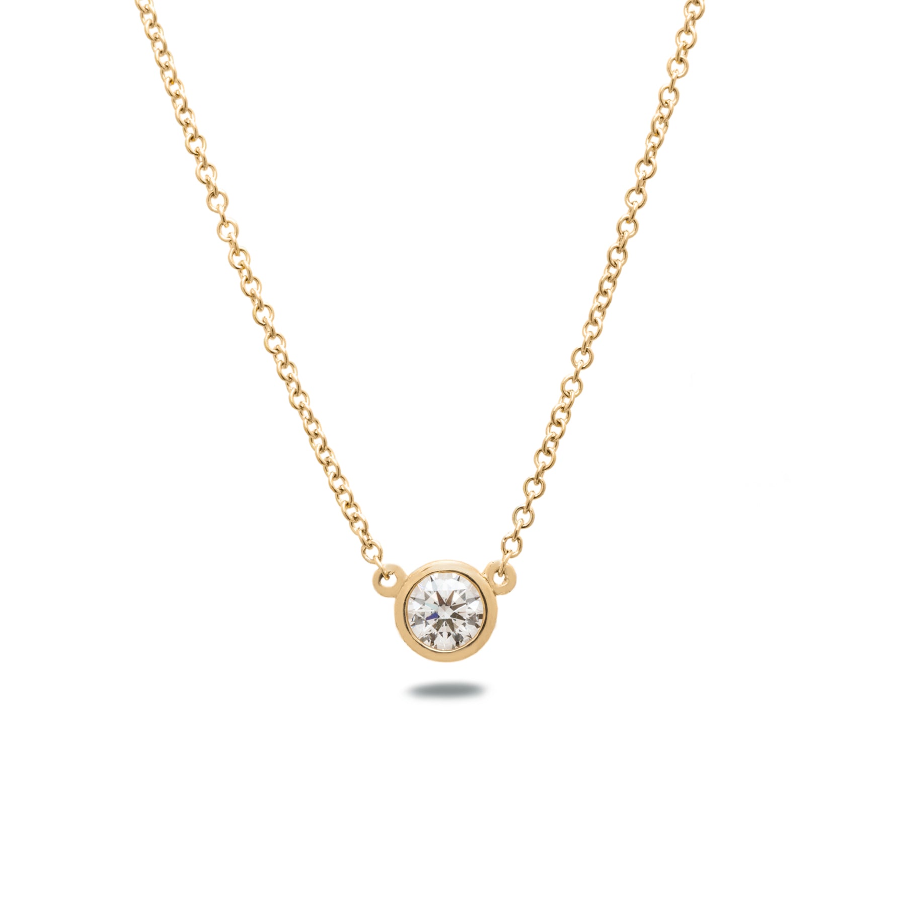 0.50ct lab grown round brilliant cut diamond 14k gold bezel set pendant necklace