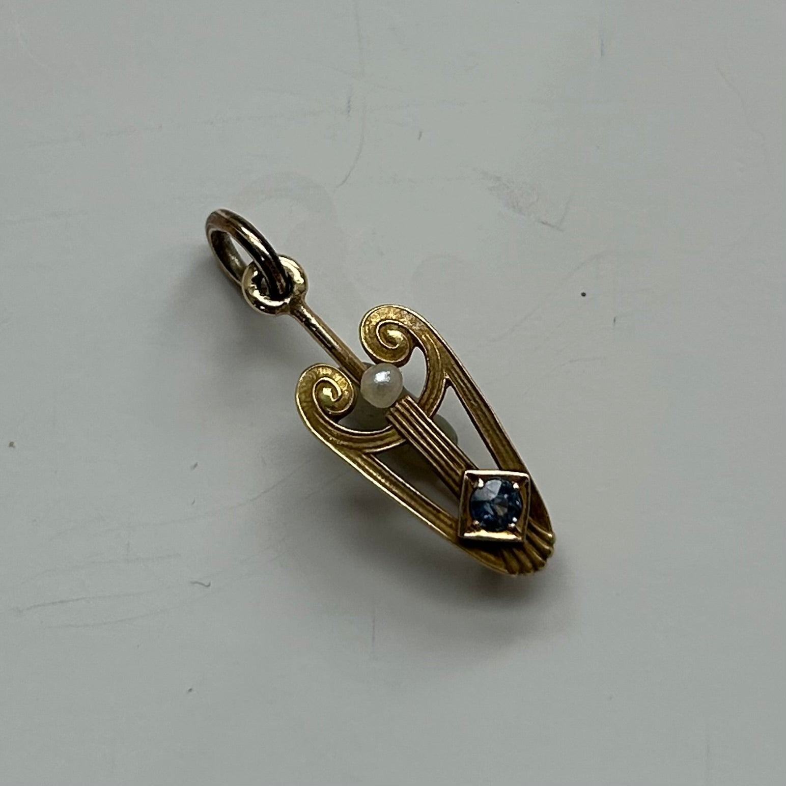 14KY Small Pearl and Sapphire Pendant