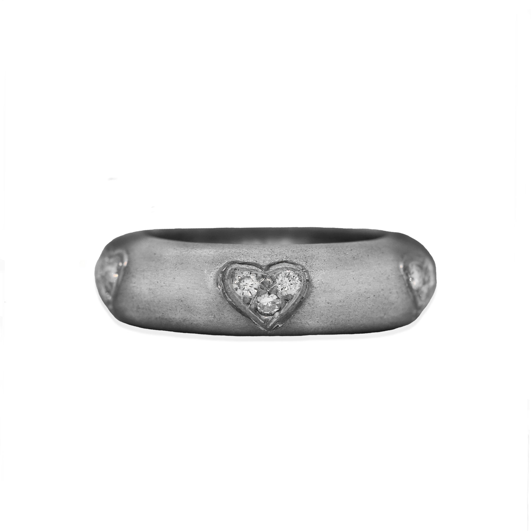Contemporary Estate 14k White Gold Diamond Heart Dome Ring