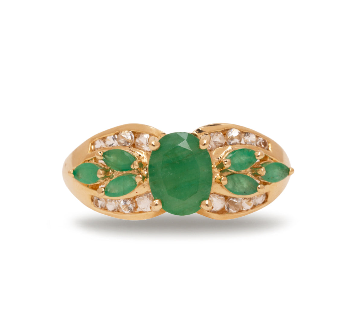 Estate 14k Yellow Gold Emerald and Diamond Ring