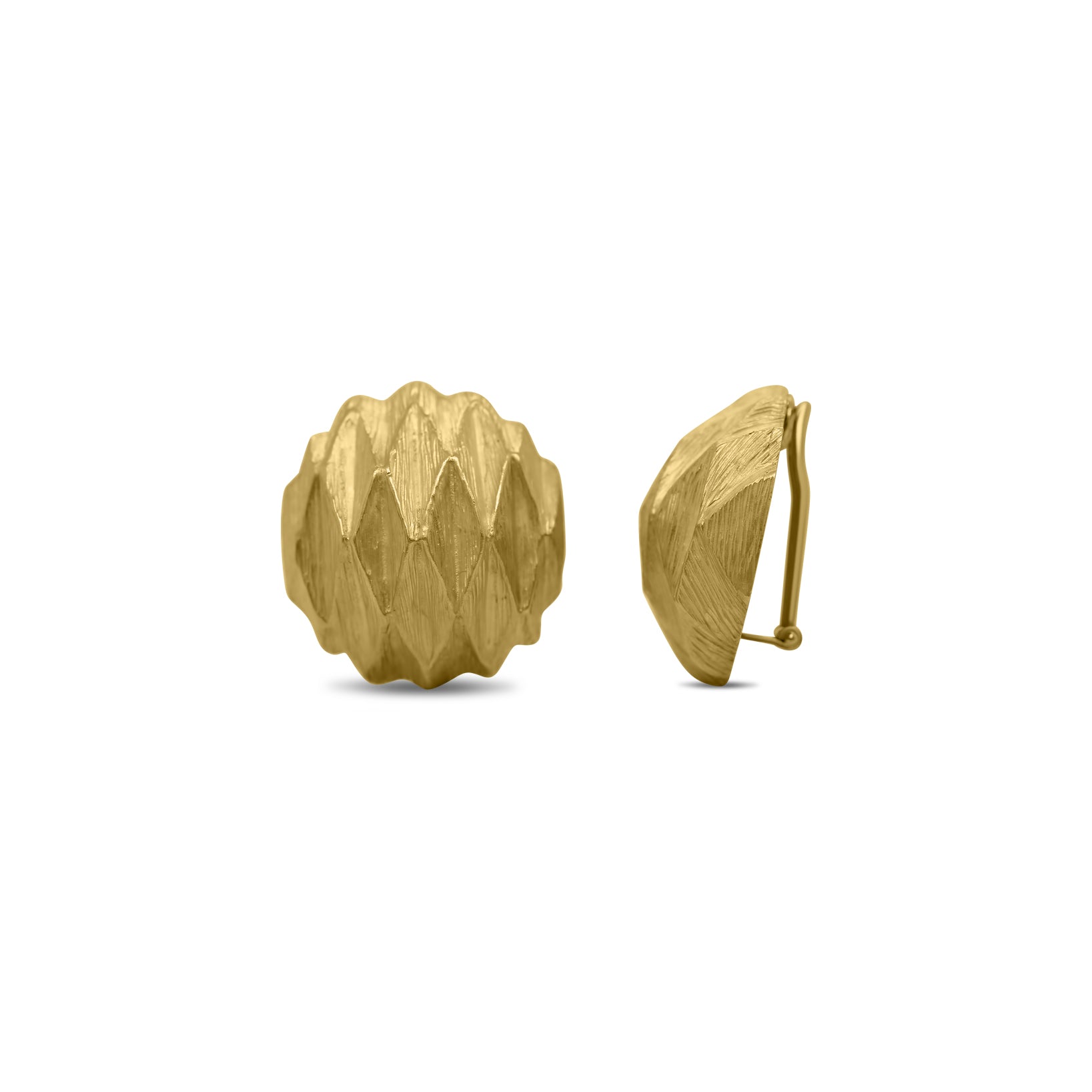 Estate 18k Yellow Gold Mid-Century Textured Clip on Earrings