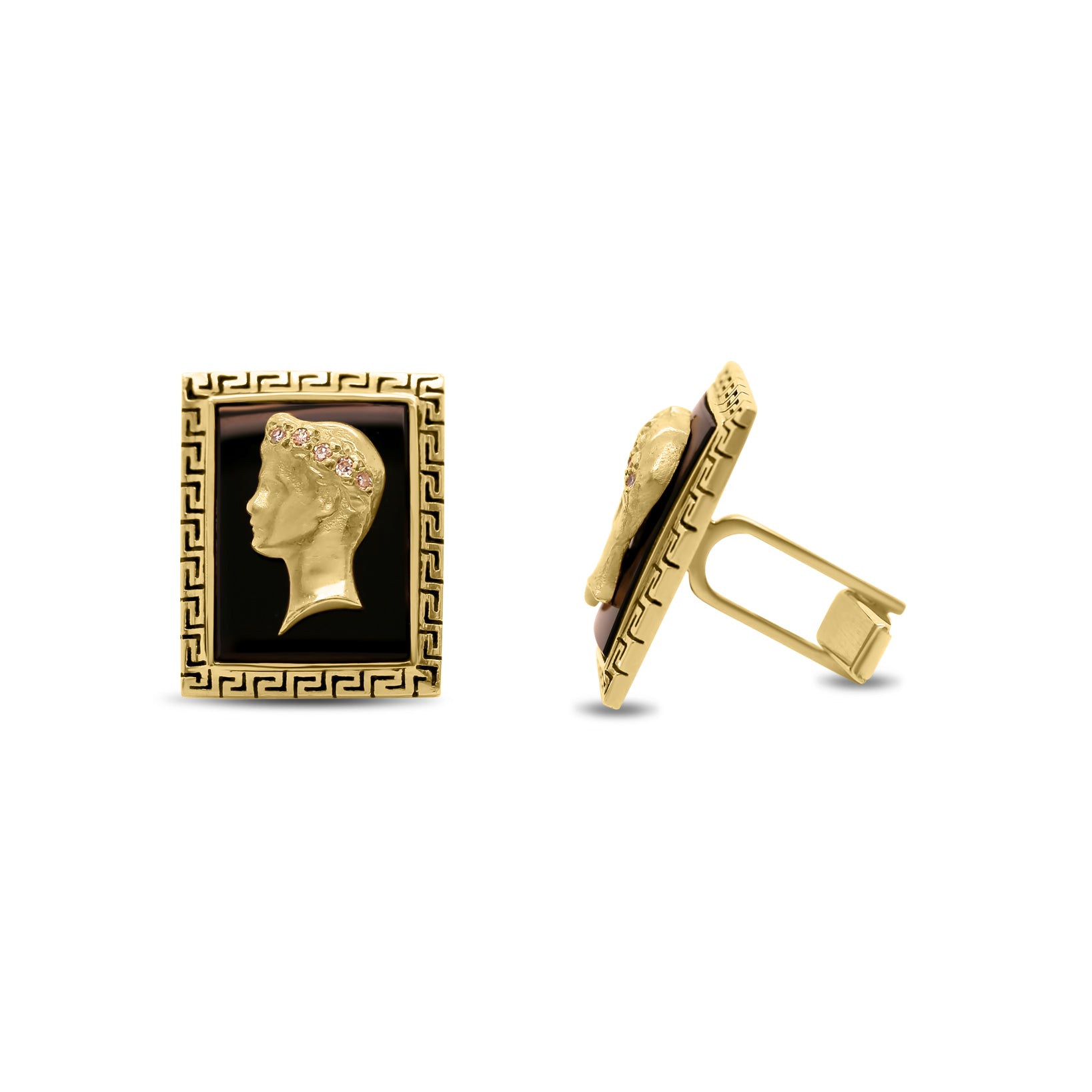 Estate 14k Yellow Gold Diamond Mid-Century Grecian Cufflinks