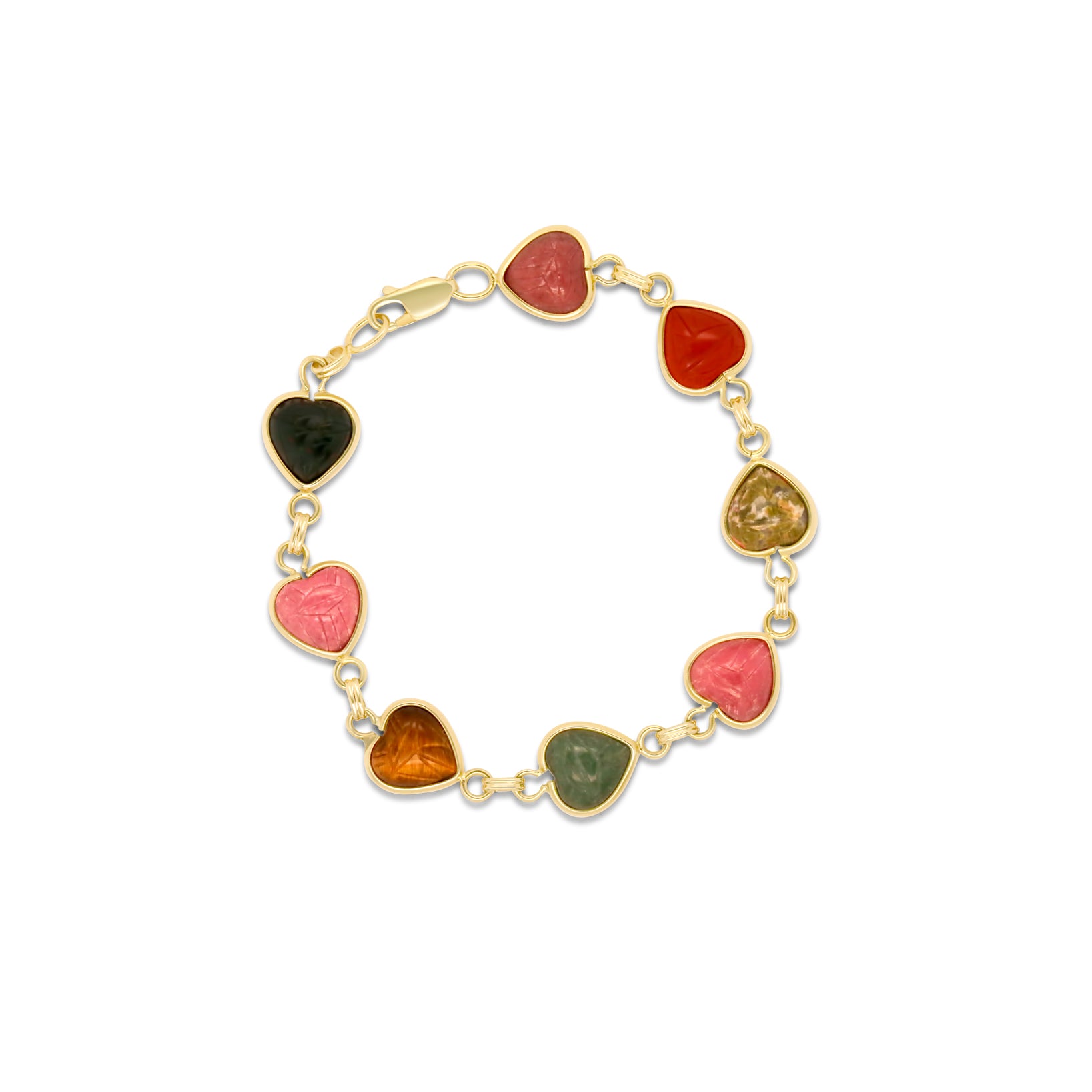 Estate 14k Yellow Gold Mid-Century Scarab Heart Shaped Bracelet