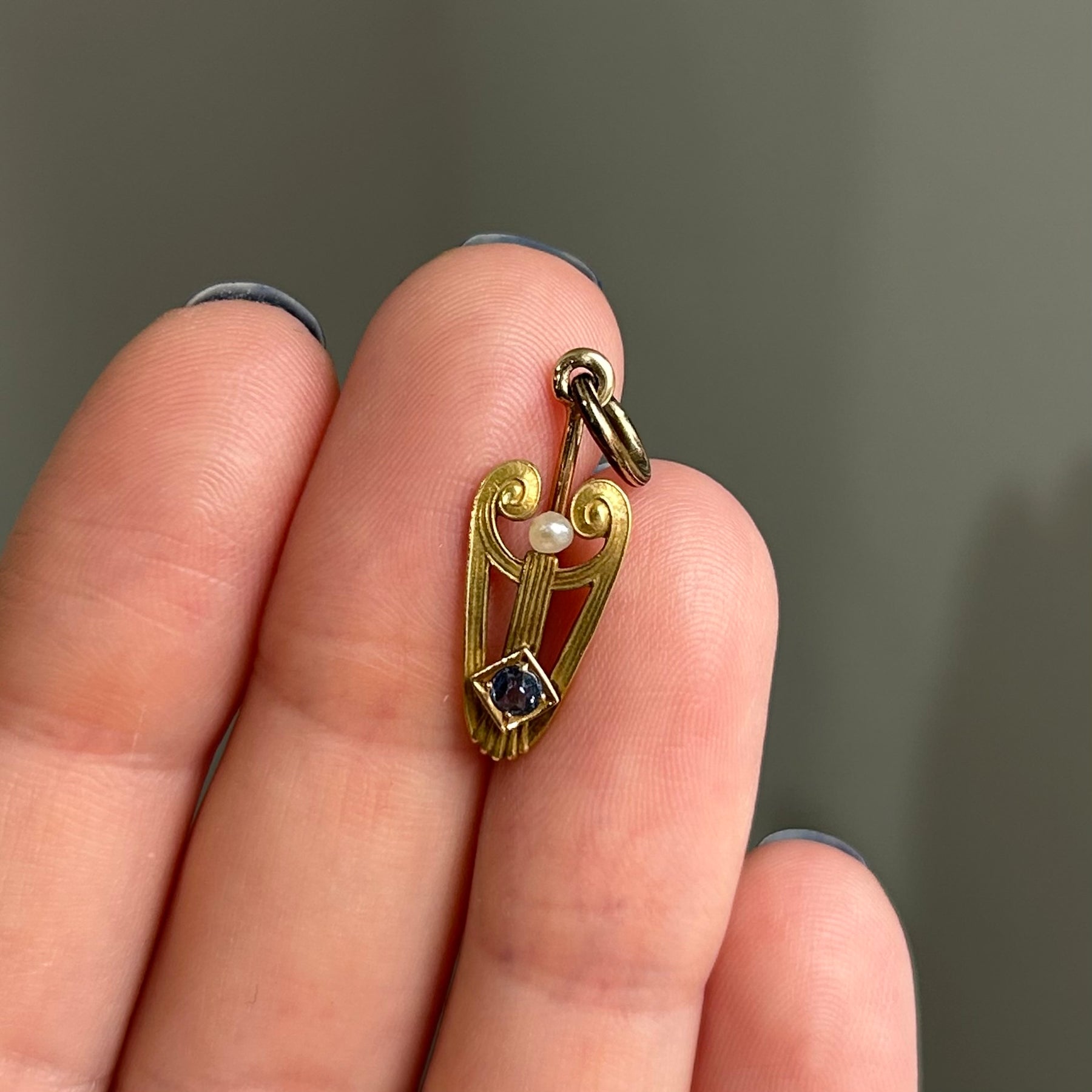 14KY Small Pearl and Sapphire Pendant