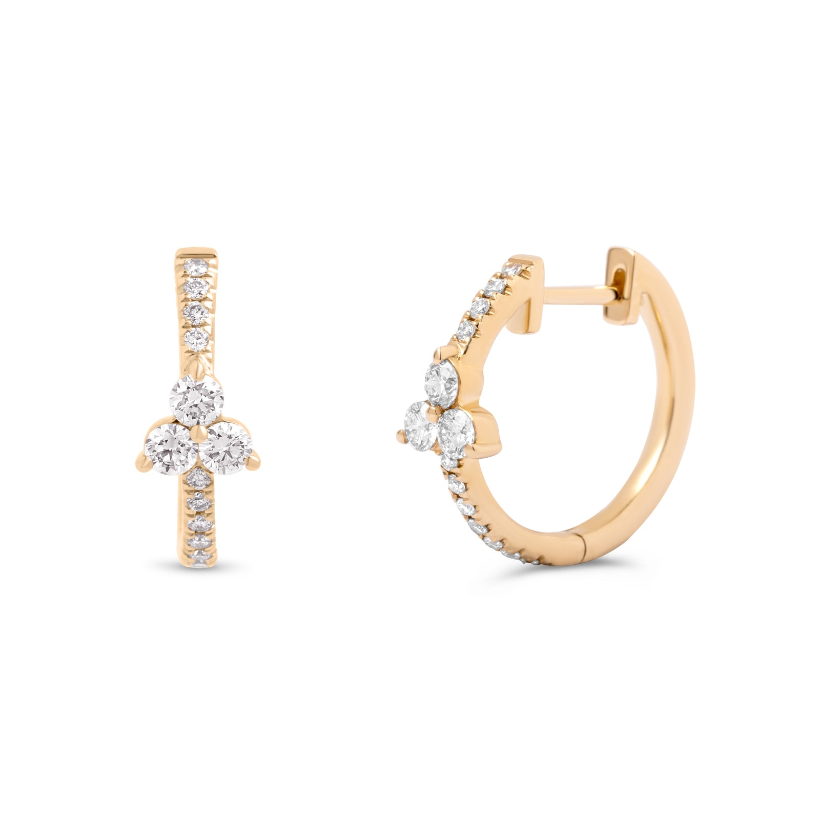 14k yellow gold diamond trio pave huggie hoop earrings