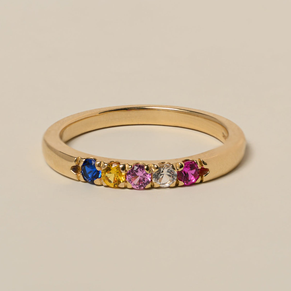 14k gold five stone french split prong customizable birthstone ring
