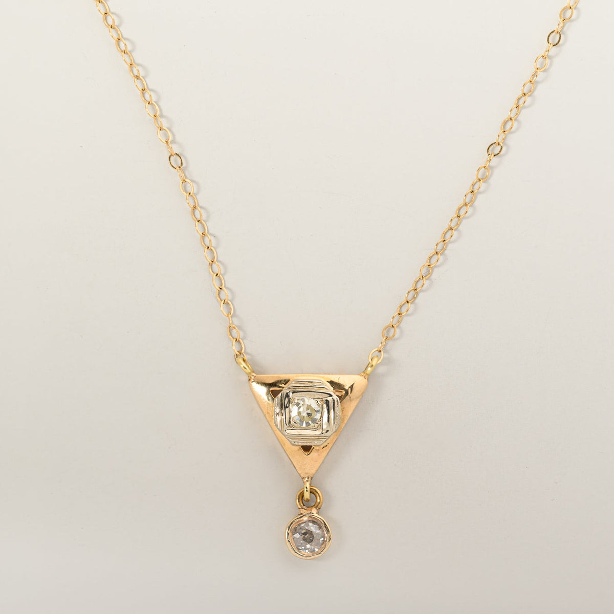 14k yellow gold old mine cut diamond early 20th century estate pendant necklace
