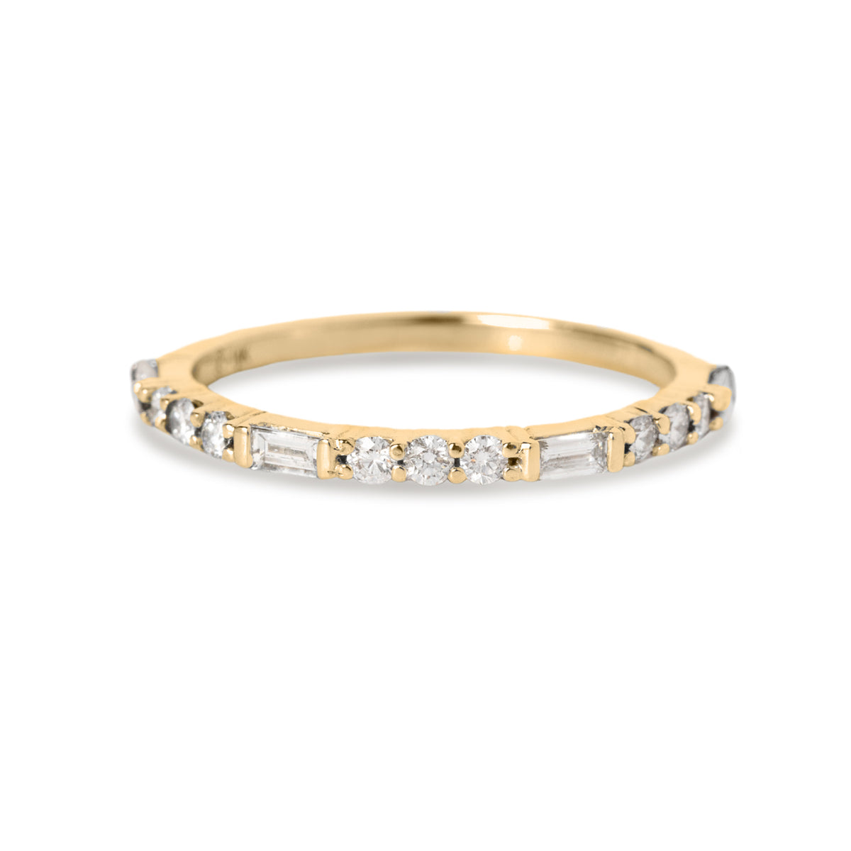 14k yellow, white, or rose gold round and baguette diamond wedding ring natural or lab grown diamonds