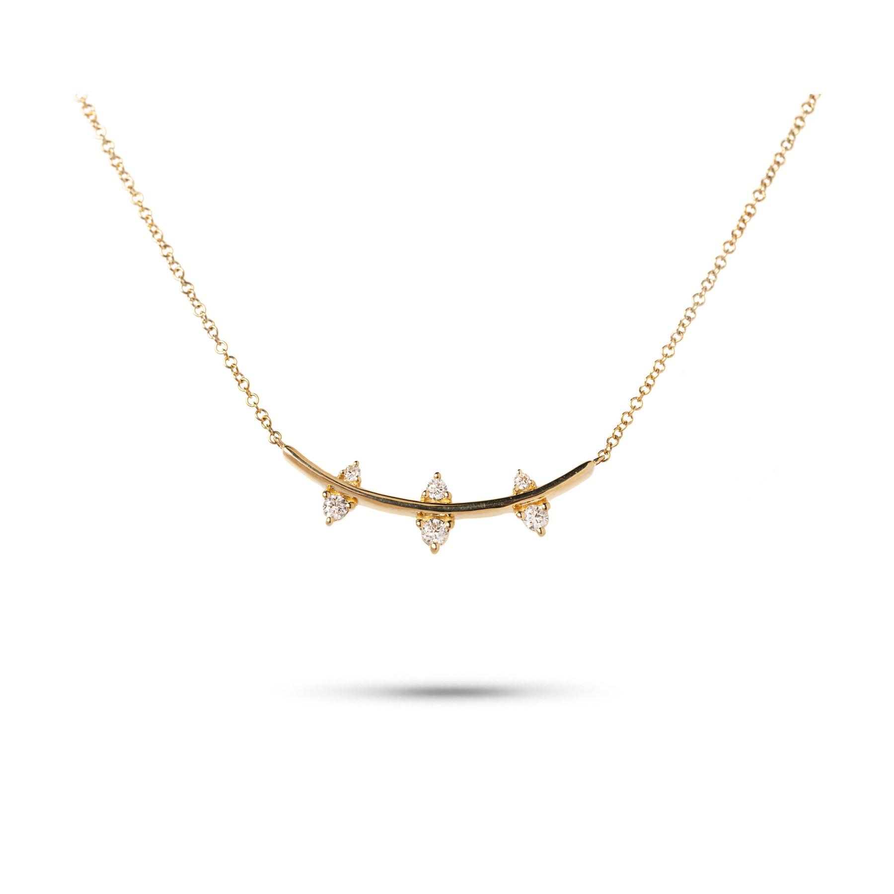 14k yellow gold bar necklace with 6 alternating diamonds
