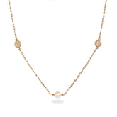 14k yellow gold freshwater pear diamond pave disc station necklace