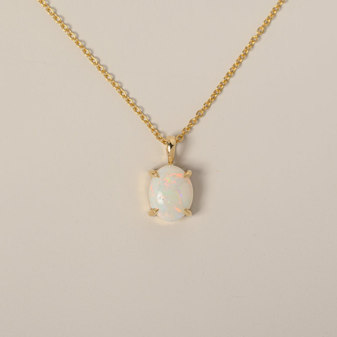 14k yellow gold oval Australian opal simple pendant necklace 18"