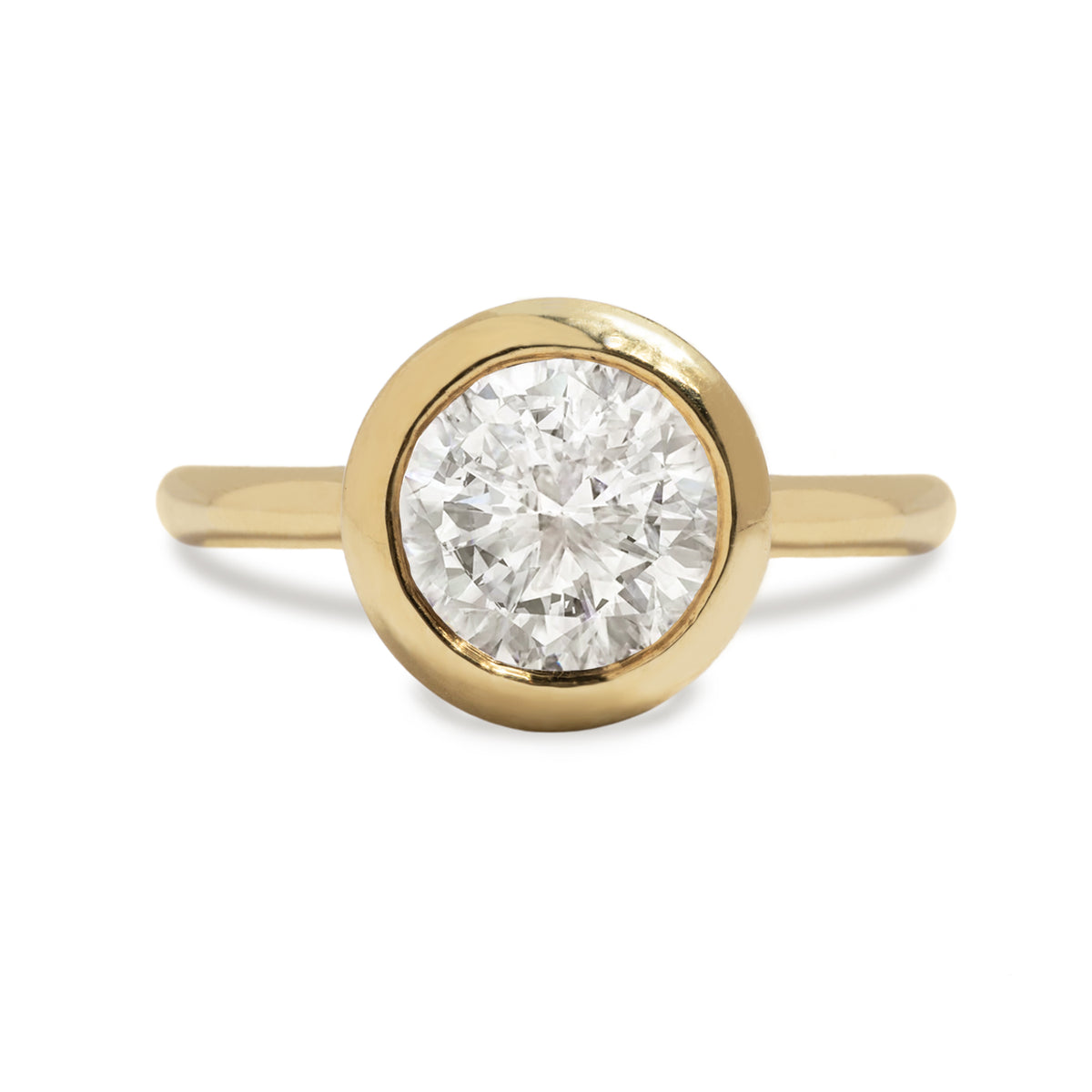 14k yellow, white, or rose gold diamond semi custom ring with chunky bezel and 2mm band