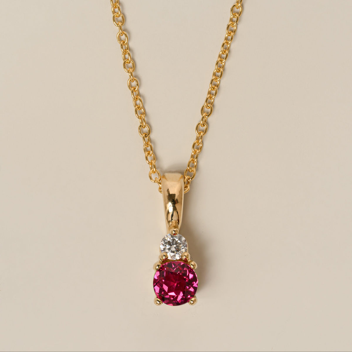14k gold round cut gemstone lab diamond accent customizable birthstone pendant necklace