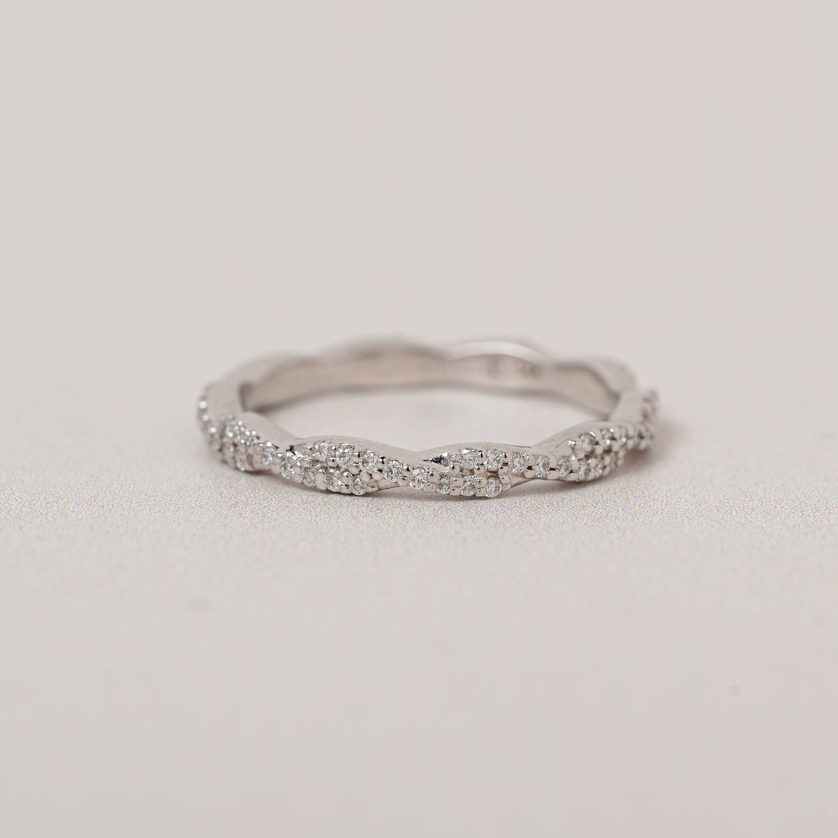 14k white gold lab grown diamond twisted eternity wedding band