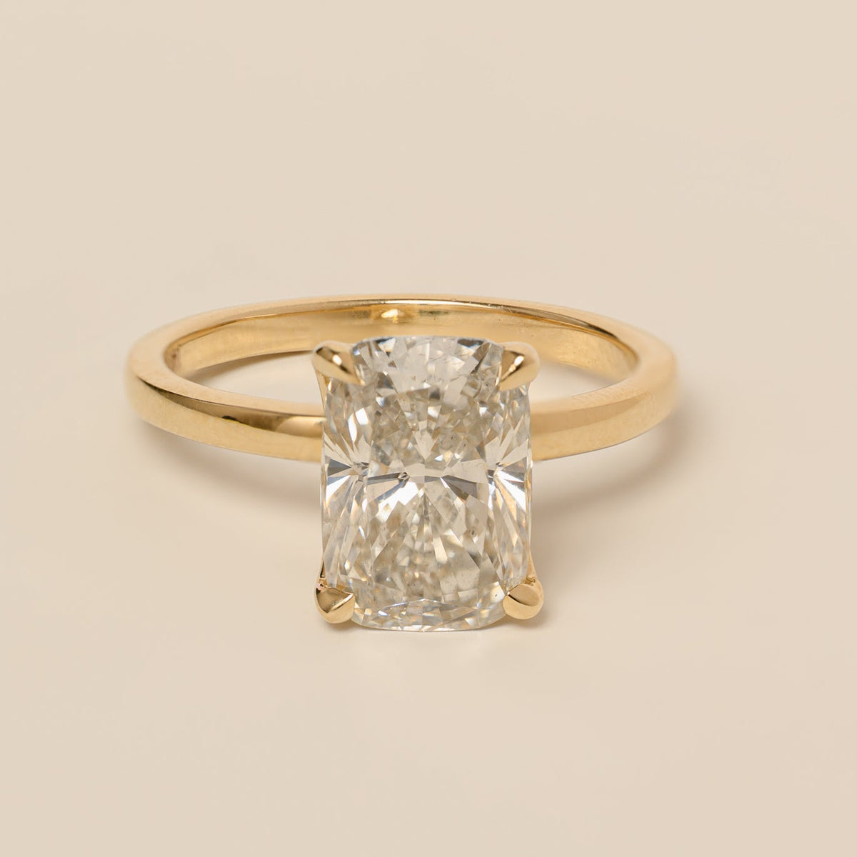14k yellow gold 3.53ct elongated cushion cut solitaire lab diamond engagement ring