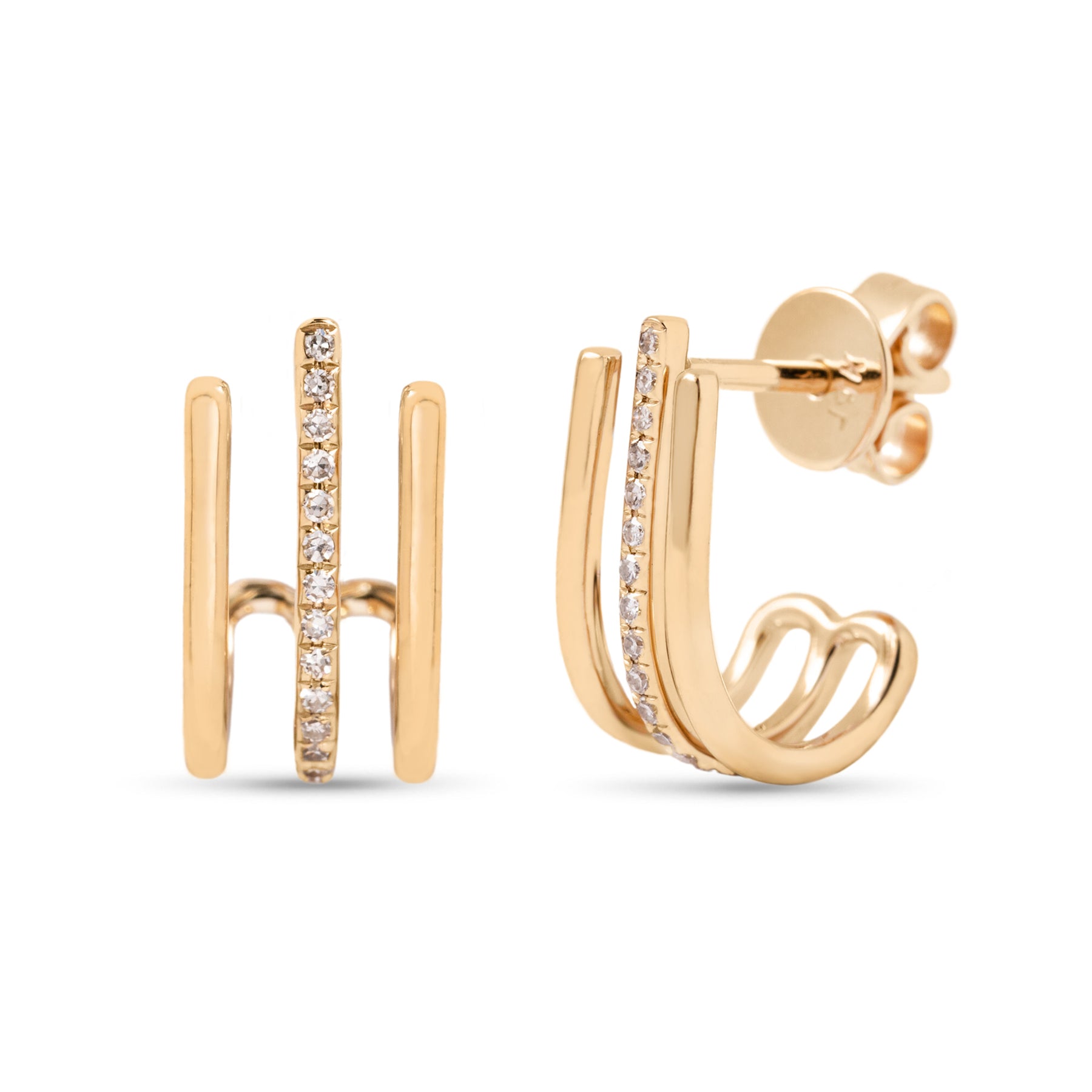 14k yellow gold diamond pave open space cage drop stud earrings