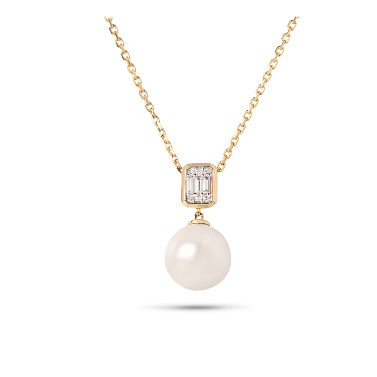 14k yellow gold pearl and diamond pendant necklace