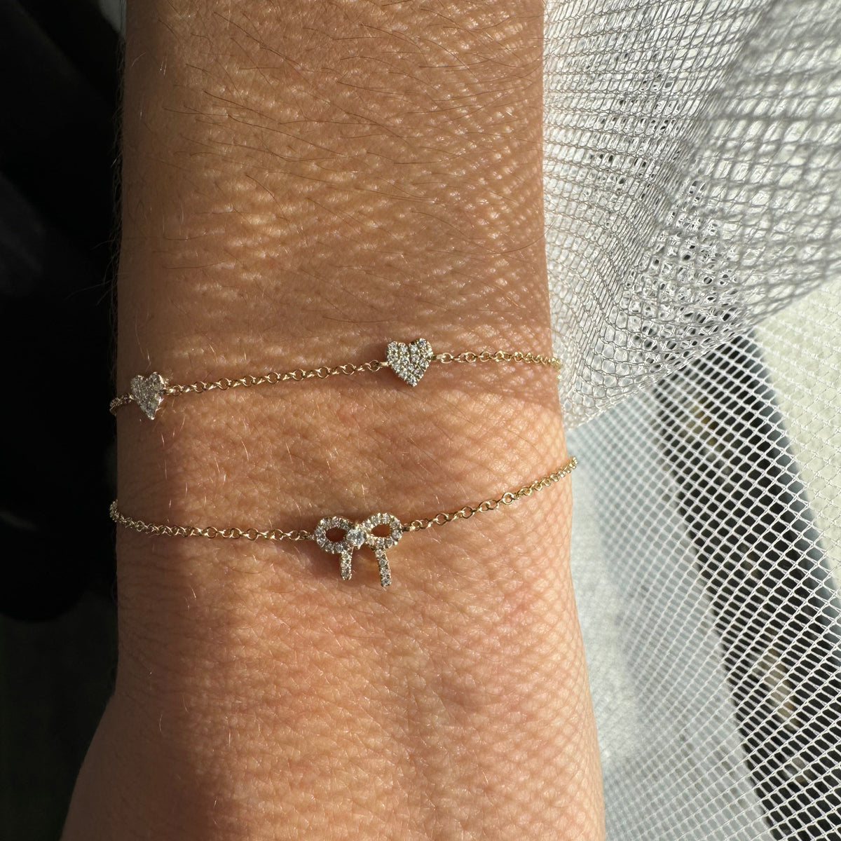 14k yellow gold diamond pave heart station bracelet