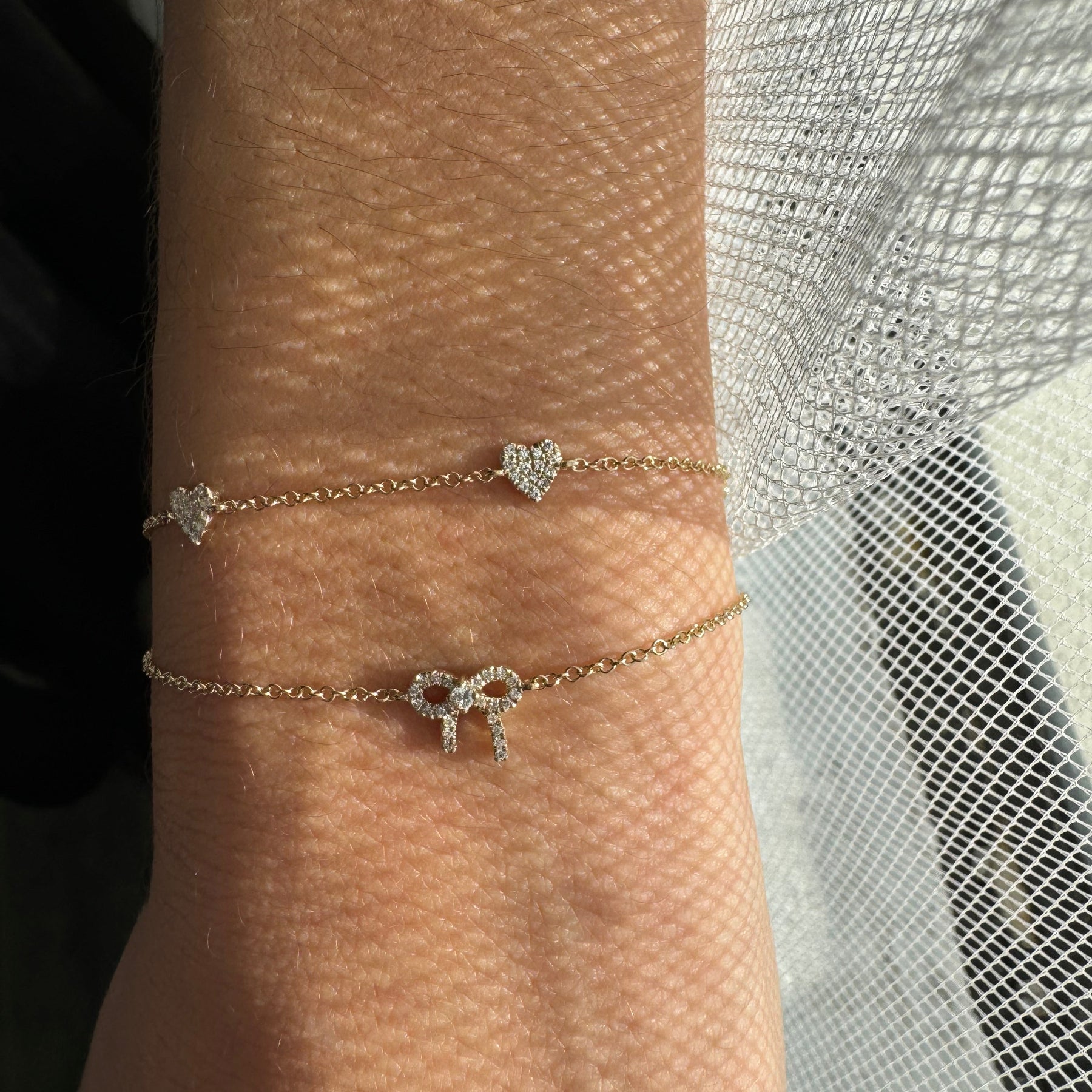 14k yellow gold diamond pave heart station bracelet