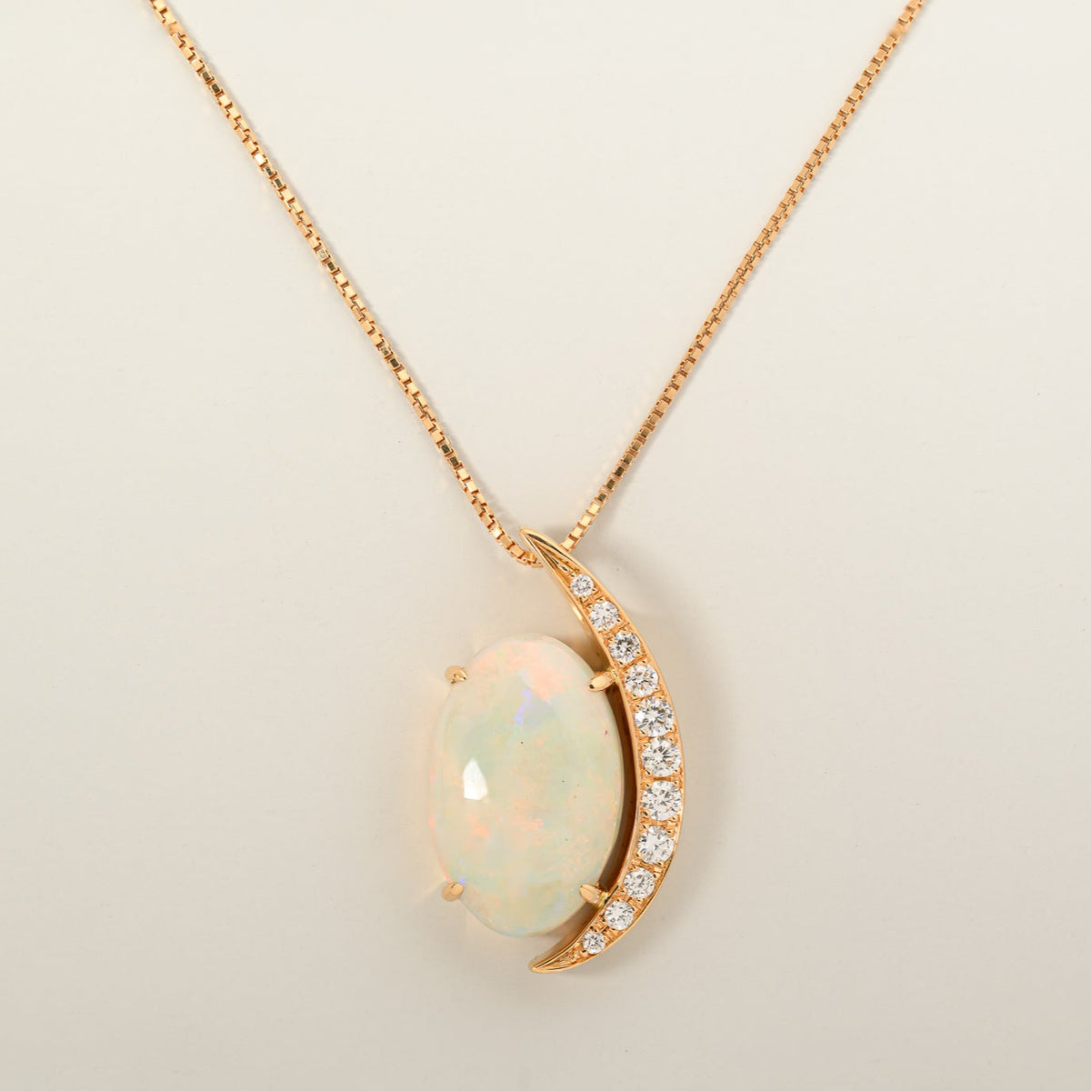 18k rose gold oval opal diamond pave moon sliver contemporary estate pendant necklace 17"
