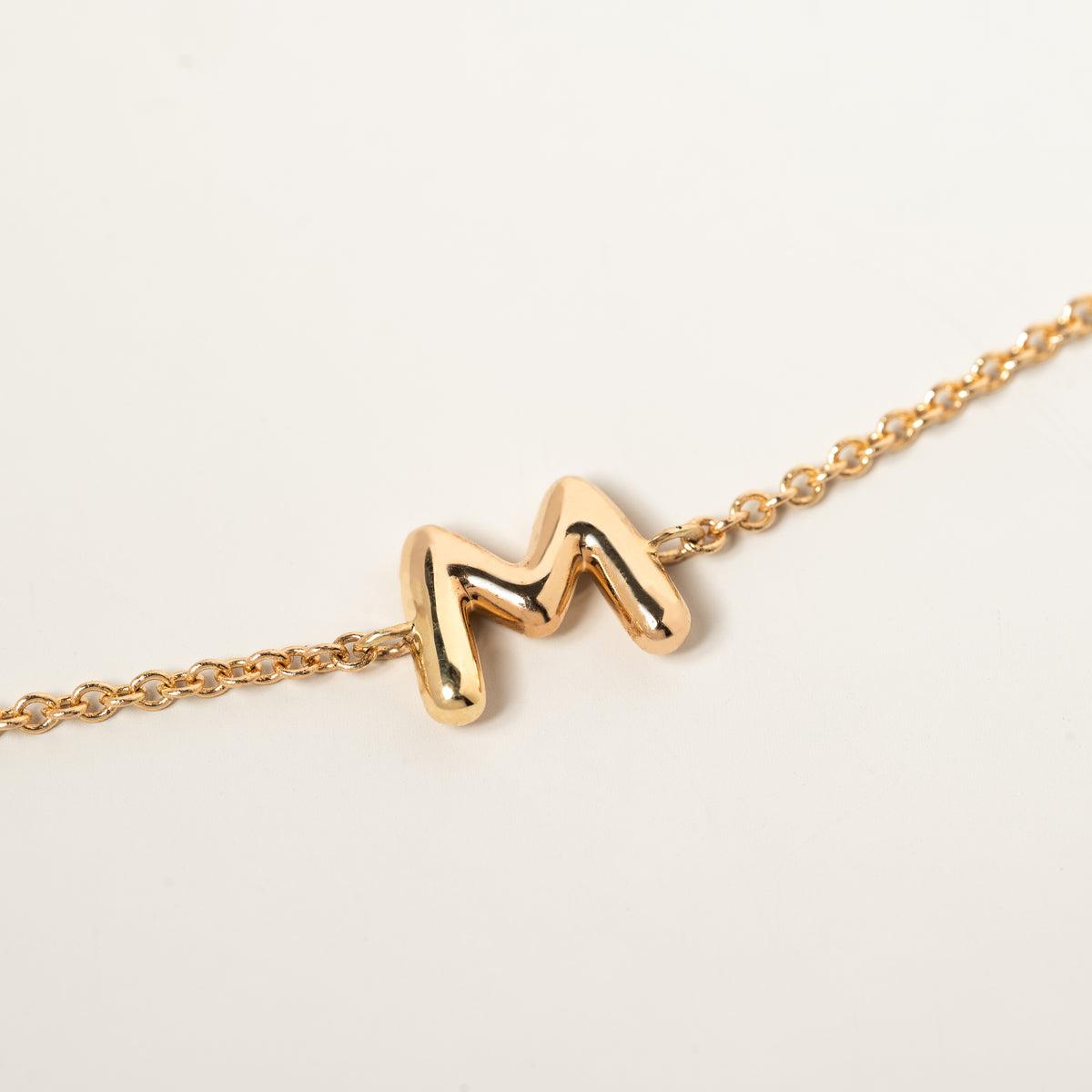 14k gold sterling silver bubble puff initial charm bracelet