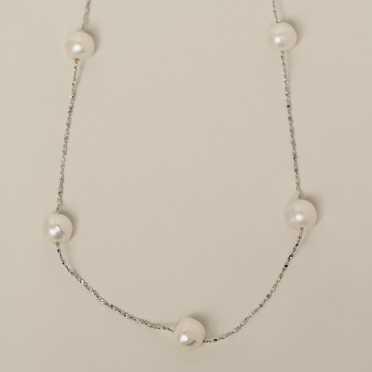sterling silver round pearl station necklace 18"
