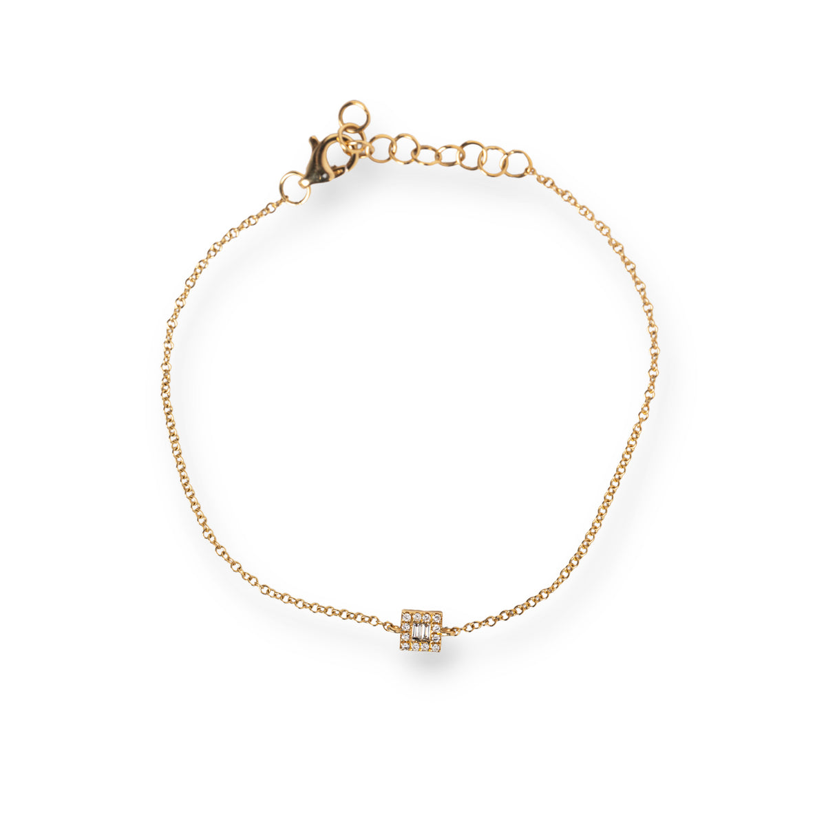 14k yellow gold baguette and round diamond square shape bracelet