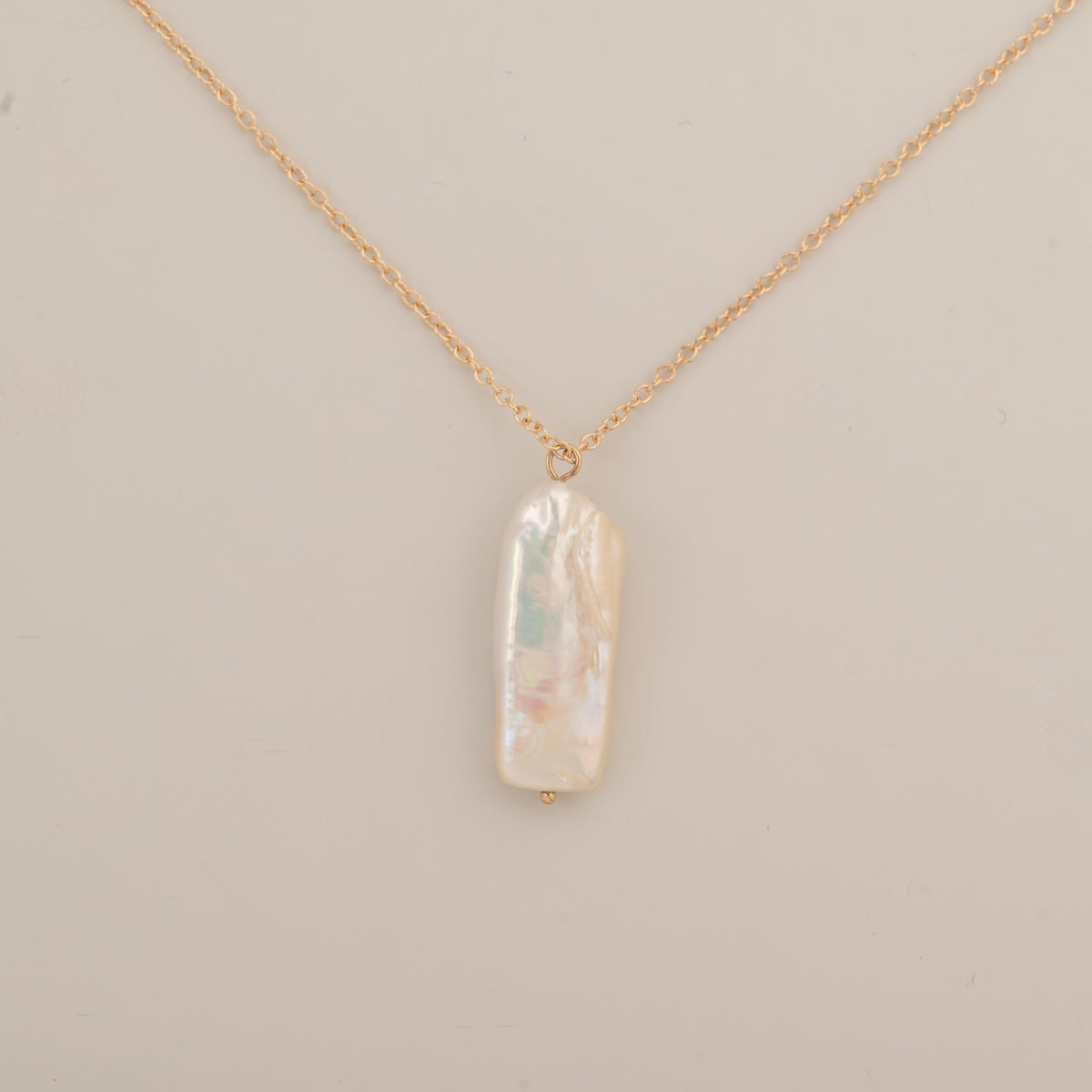 14k yellow gold rectangle pearl pendant necklace