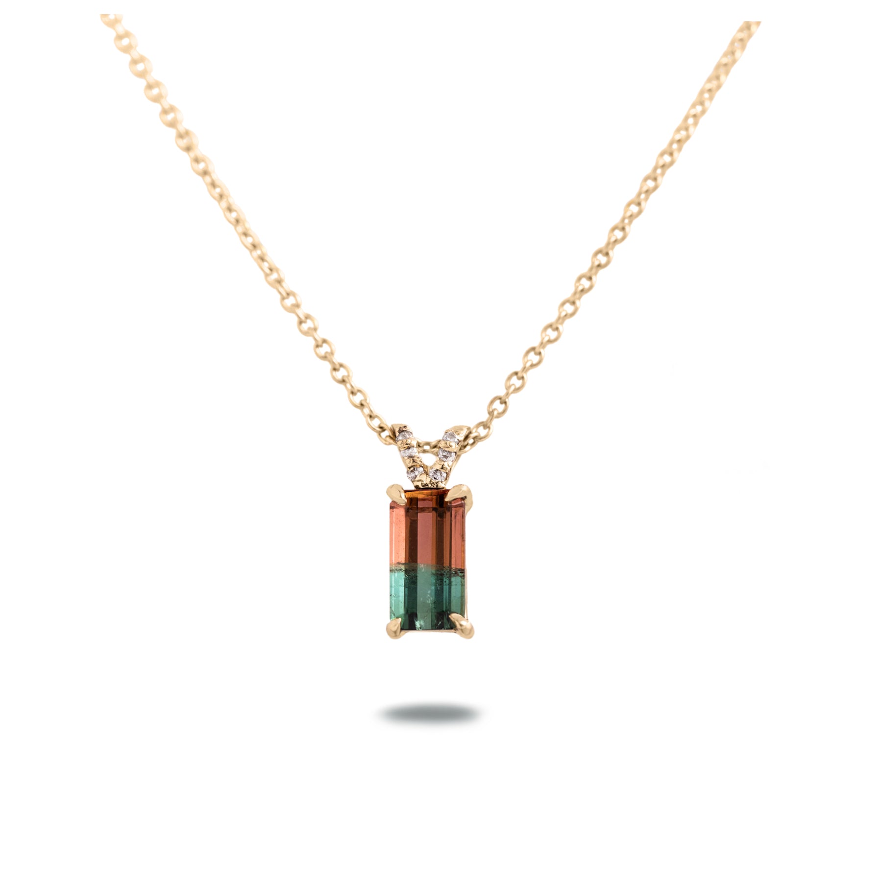 0.88ct emerald cut watermelon tourmaline diamond pave split bail pendant necklace