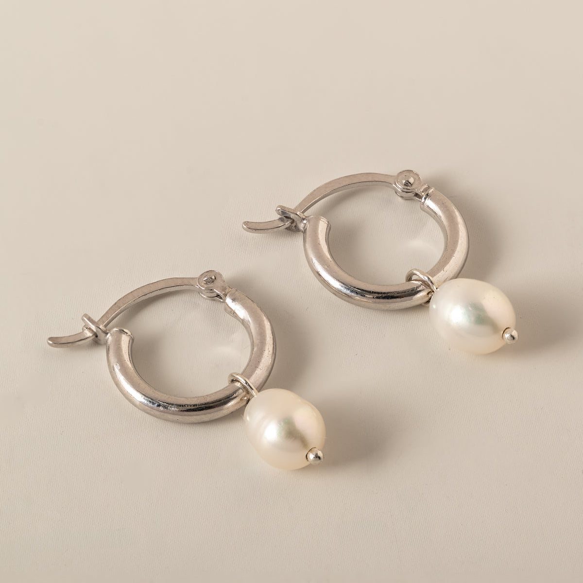 sterling silver 14k gold small pearl dangle hoop earrings