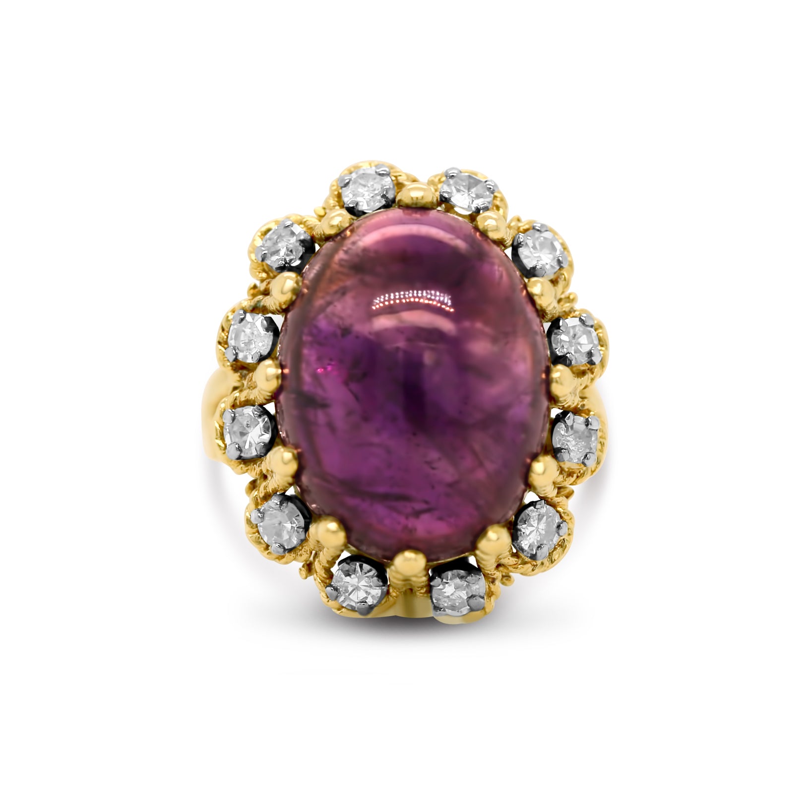 estate 18k yellow gold amethyst & 1tcw diamond ring
