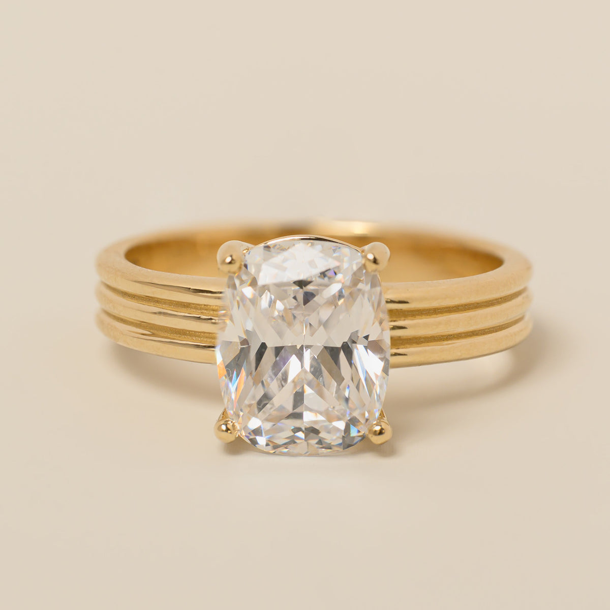 14k gold platinum ridged band solitaire engagement ring
