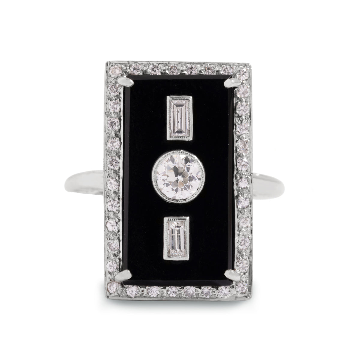 14k white gold art deco onyx and diamond ring