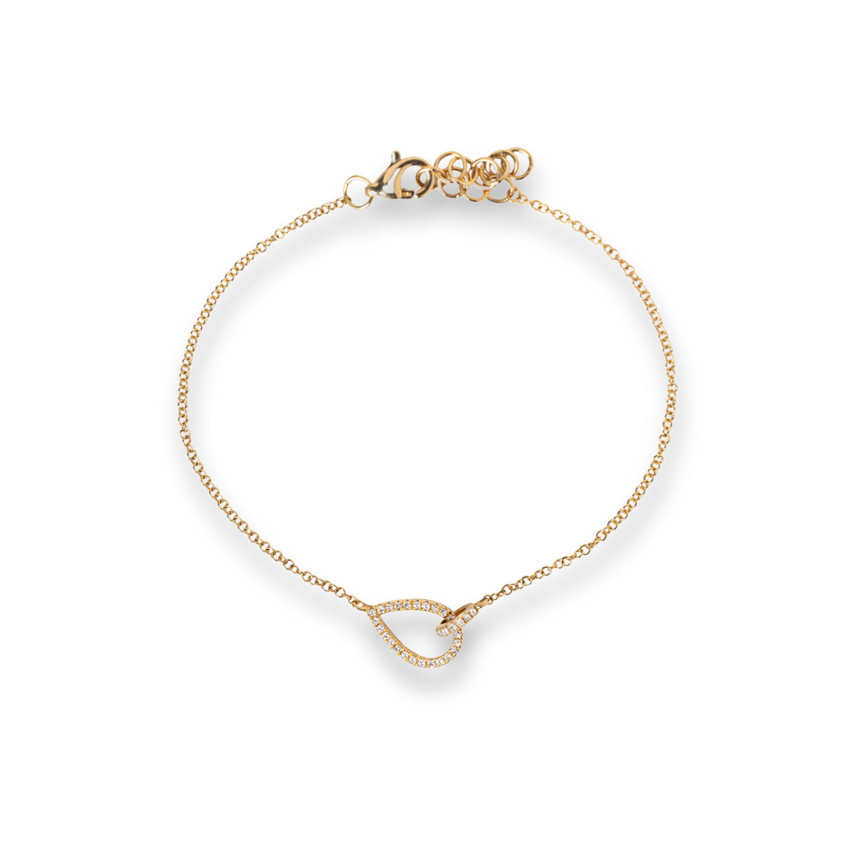 14k yellow gold diamond pave pear shape and ring combination bracelet