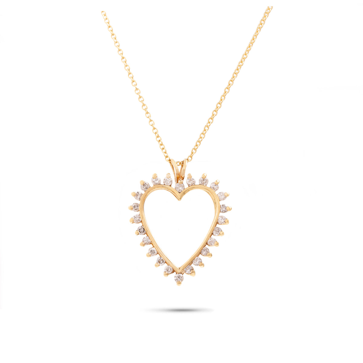 14k yellow gold diamond estate heart necklace