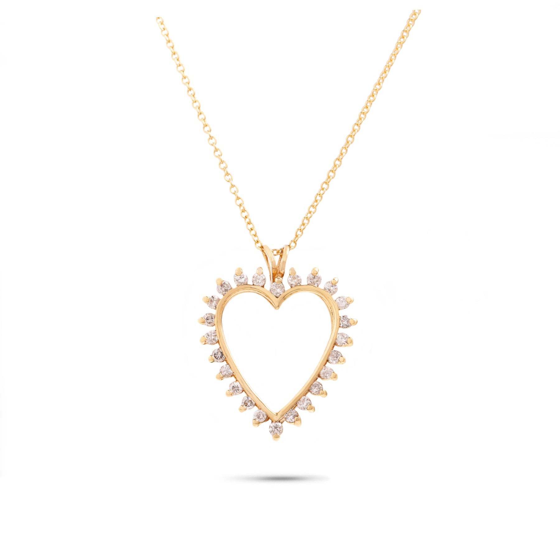 14k yellow gold diamond estate heart necklace