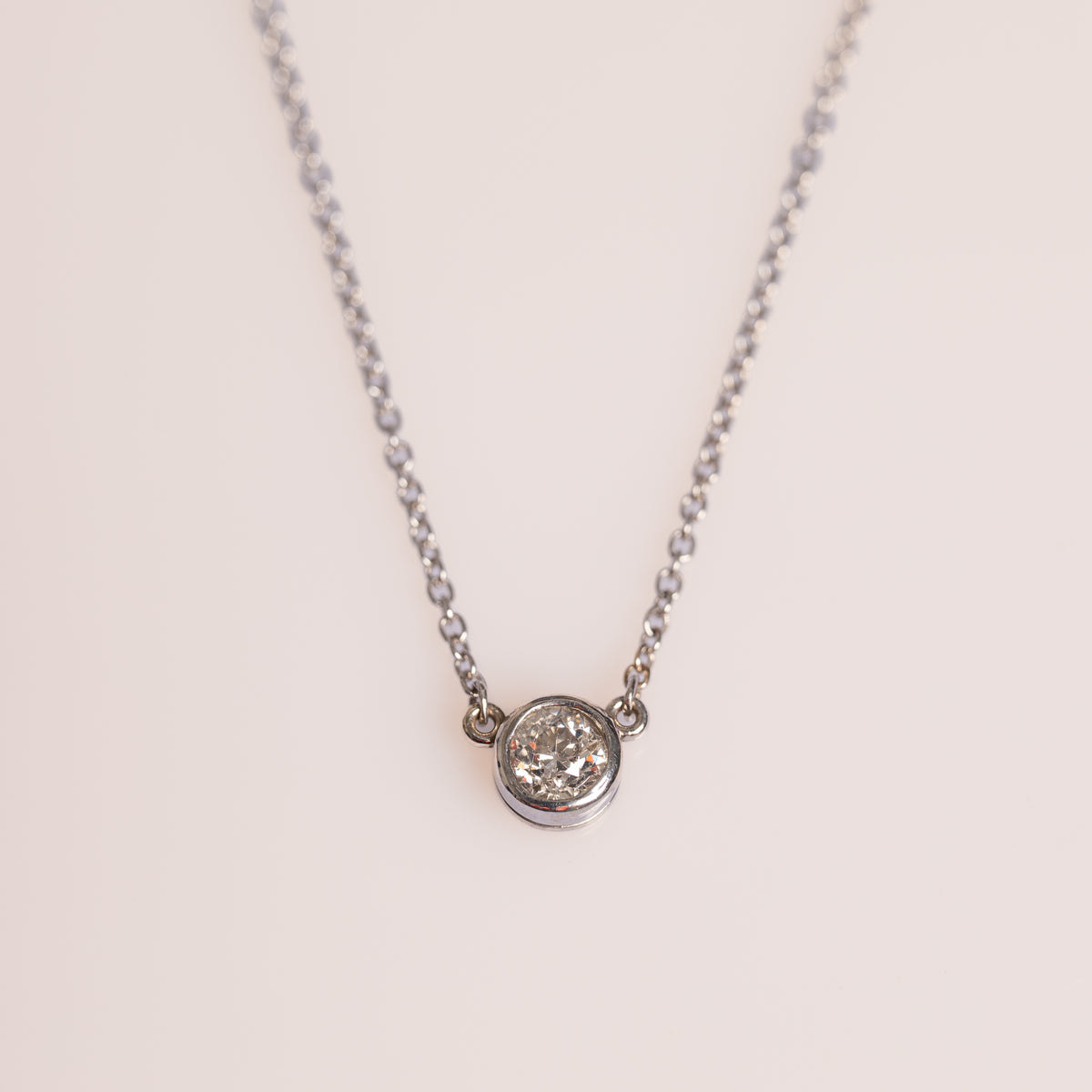 14k white gold 0.59ct old euro cut diamond bezel set pendant necklace