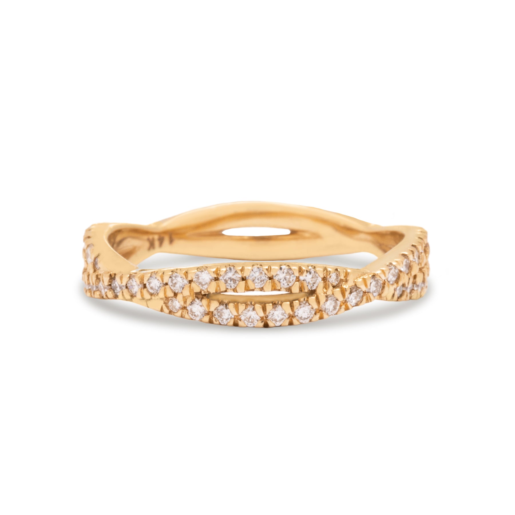 14k gold diamond crossover wedding ring