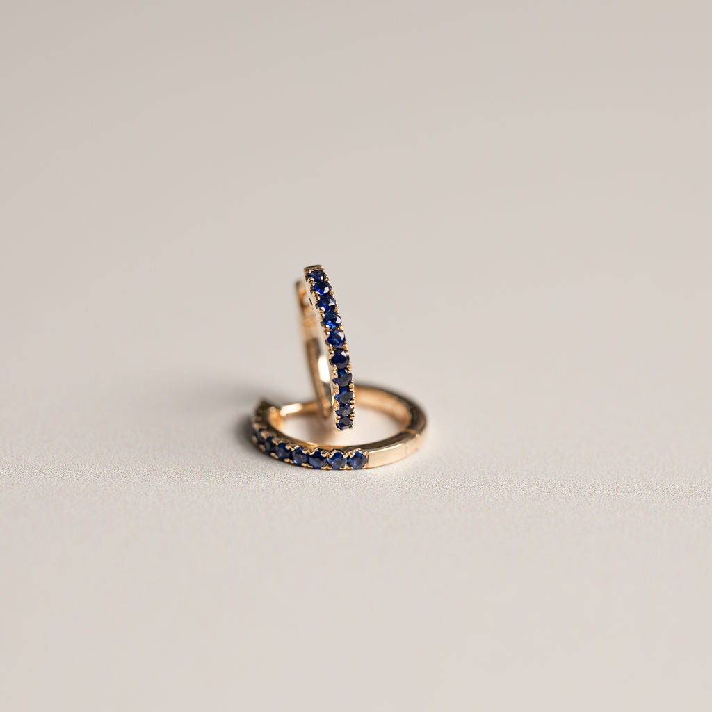 14ky gemstone pave huggie hoop earrings