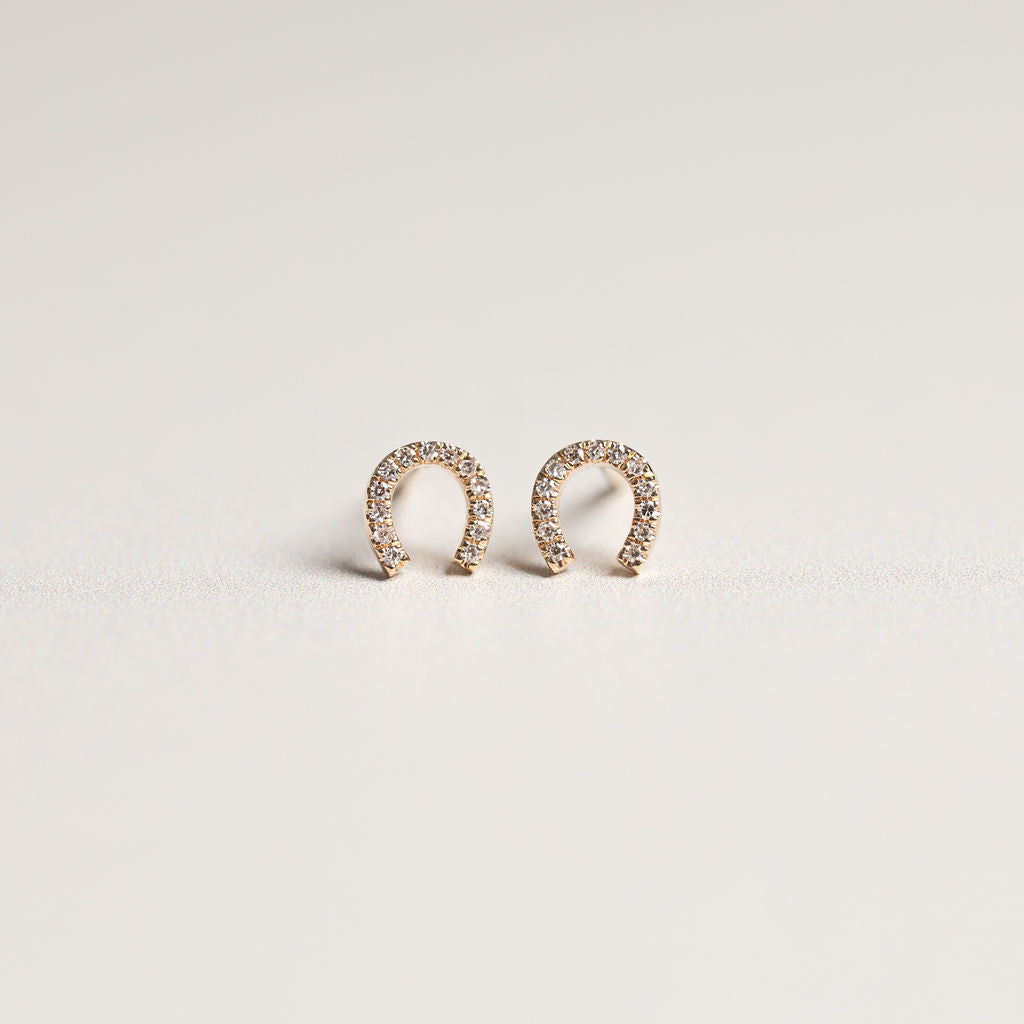 14k yellow gold diamond pave horseshoe stud earrings