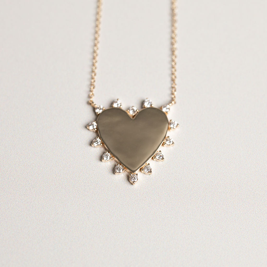 14k yellow gold heart pendant with diamond halo engravable necklace