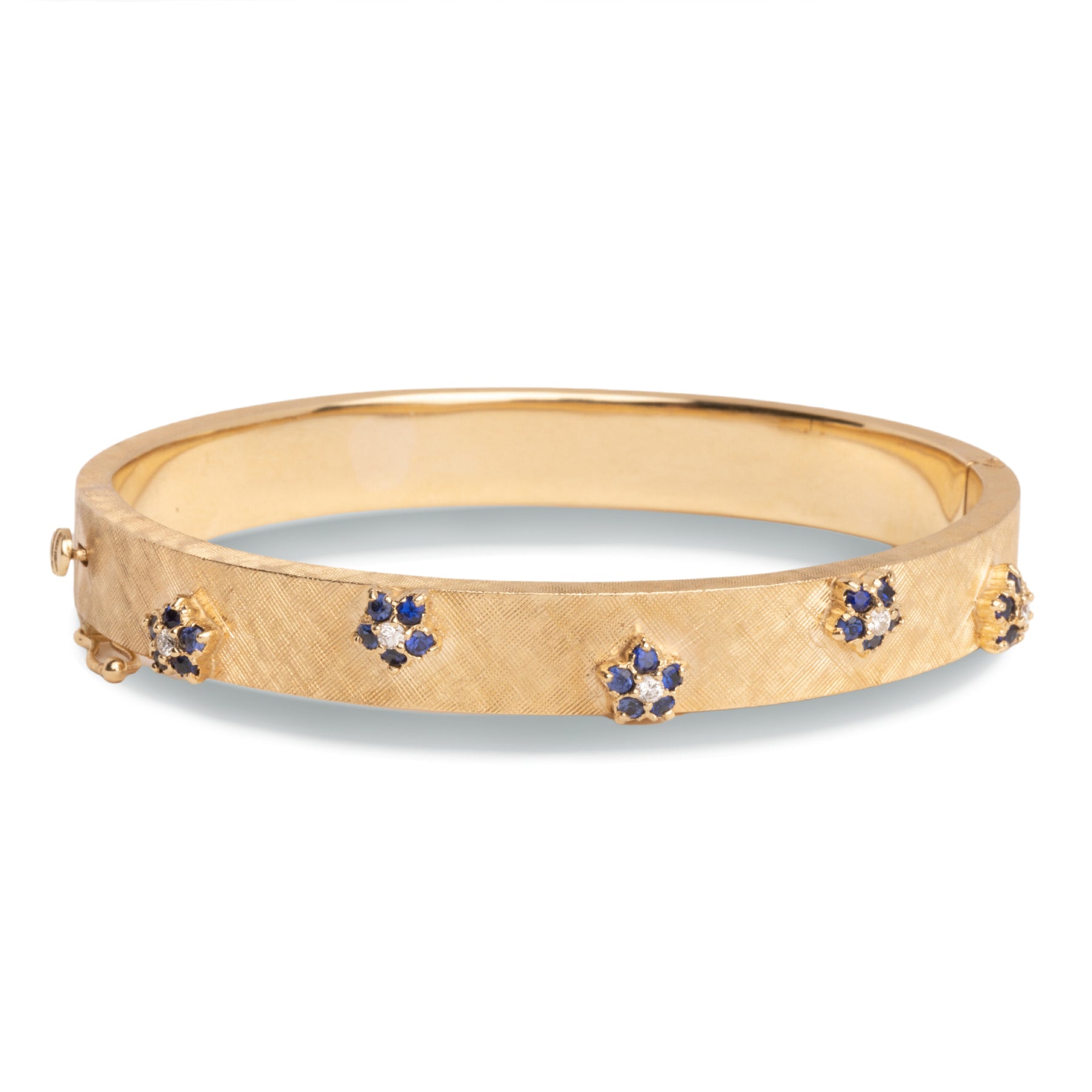 Estate 14k yellow gold Diamond and Sapphire Floral Bangle
