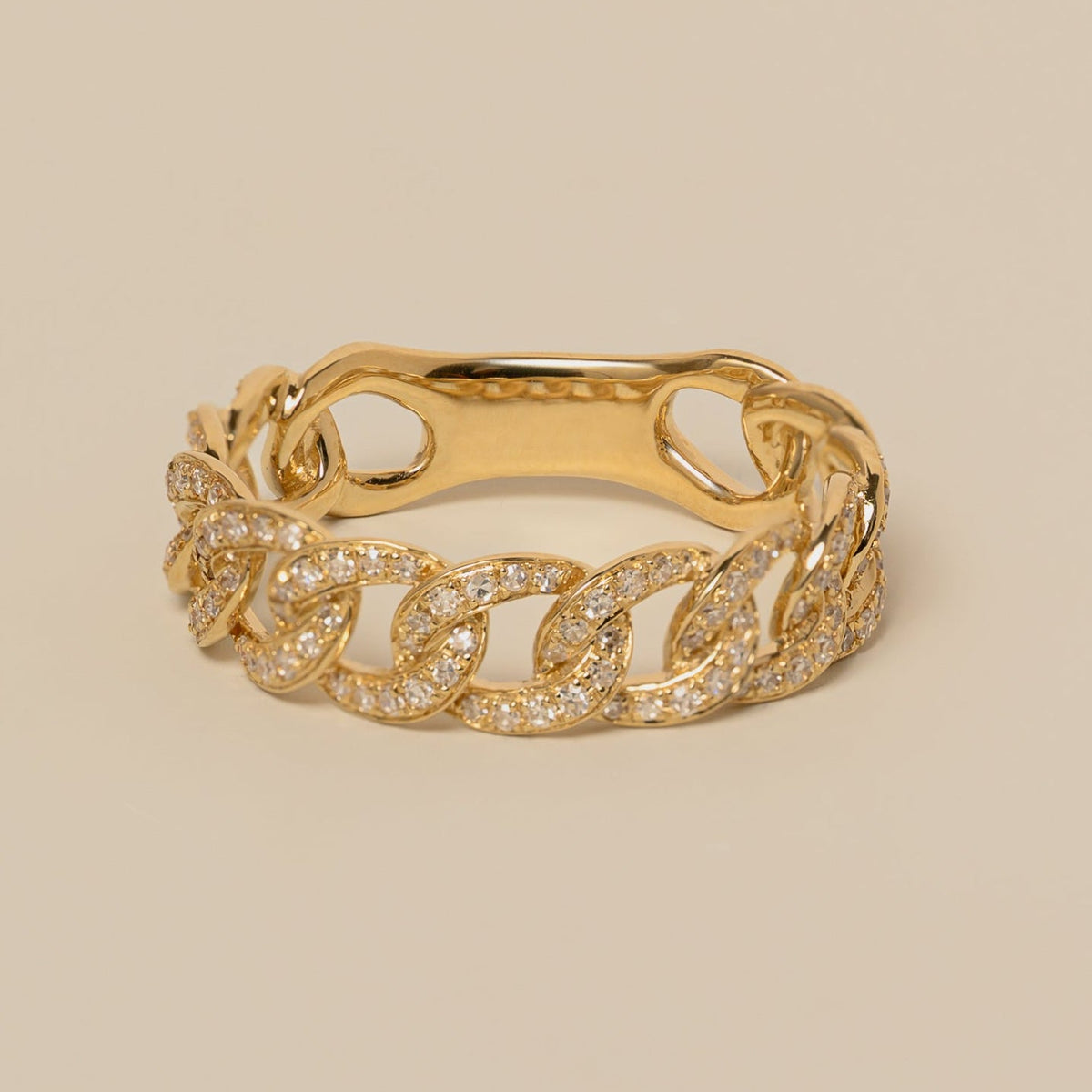14k gold diamond pave curb chain ring