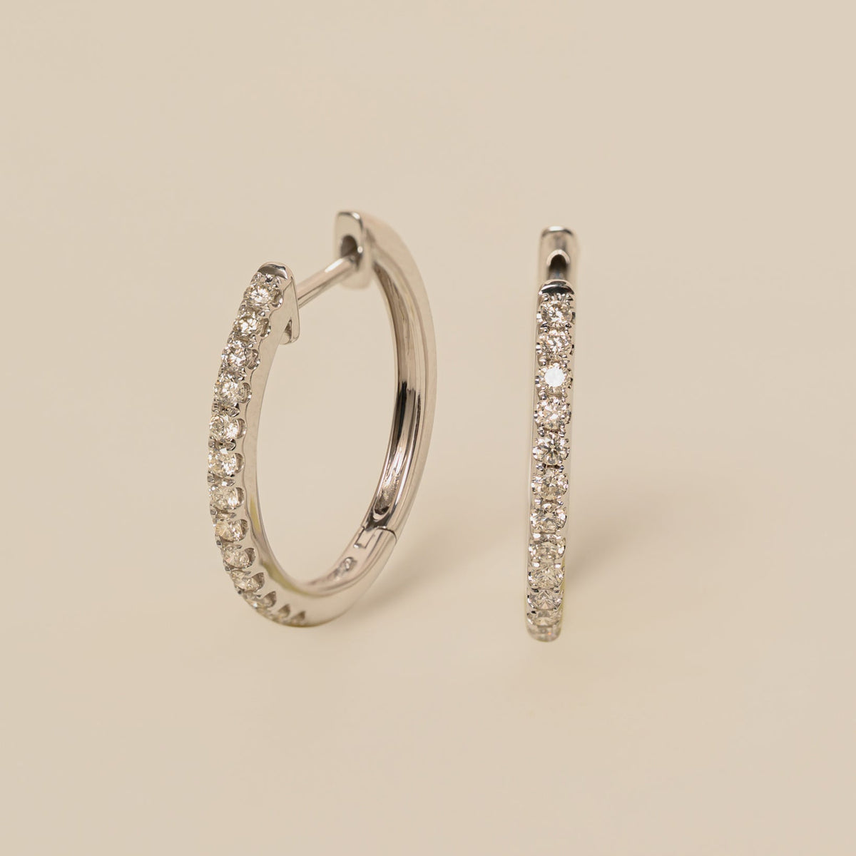 14k gold classic diamond pave small hoop earrings