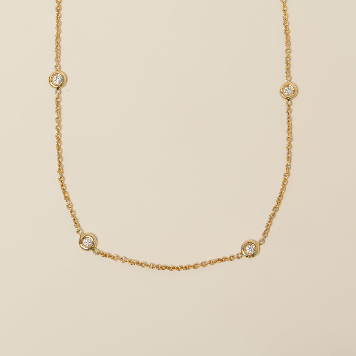 14k gold bezel set lab grown diamond station diamond by the yard necklace