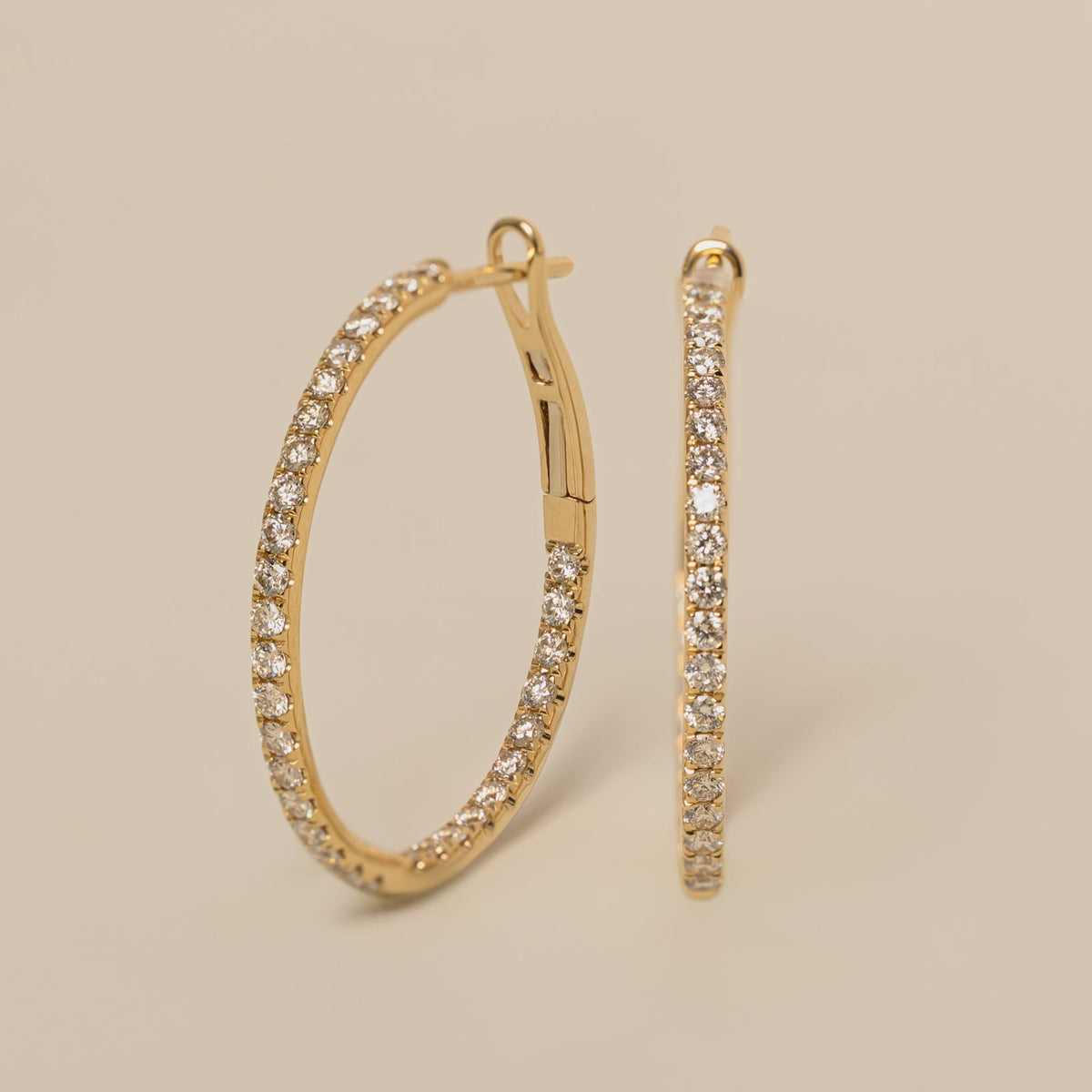 14k gold diamond pave inside out medium to large hoop earrings