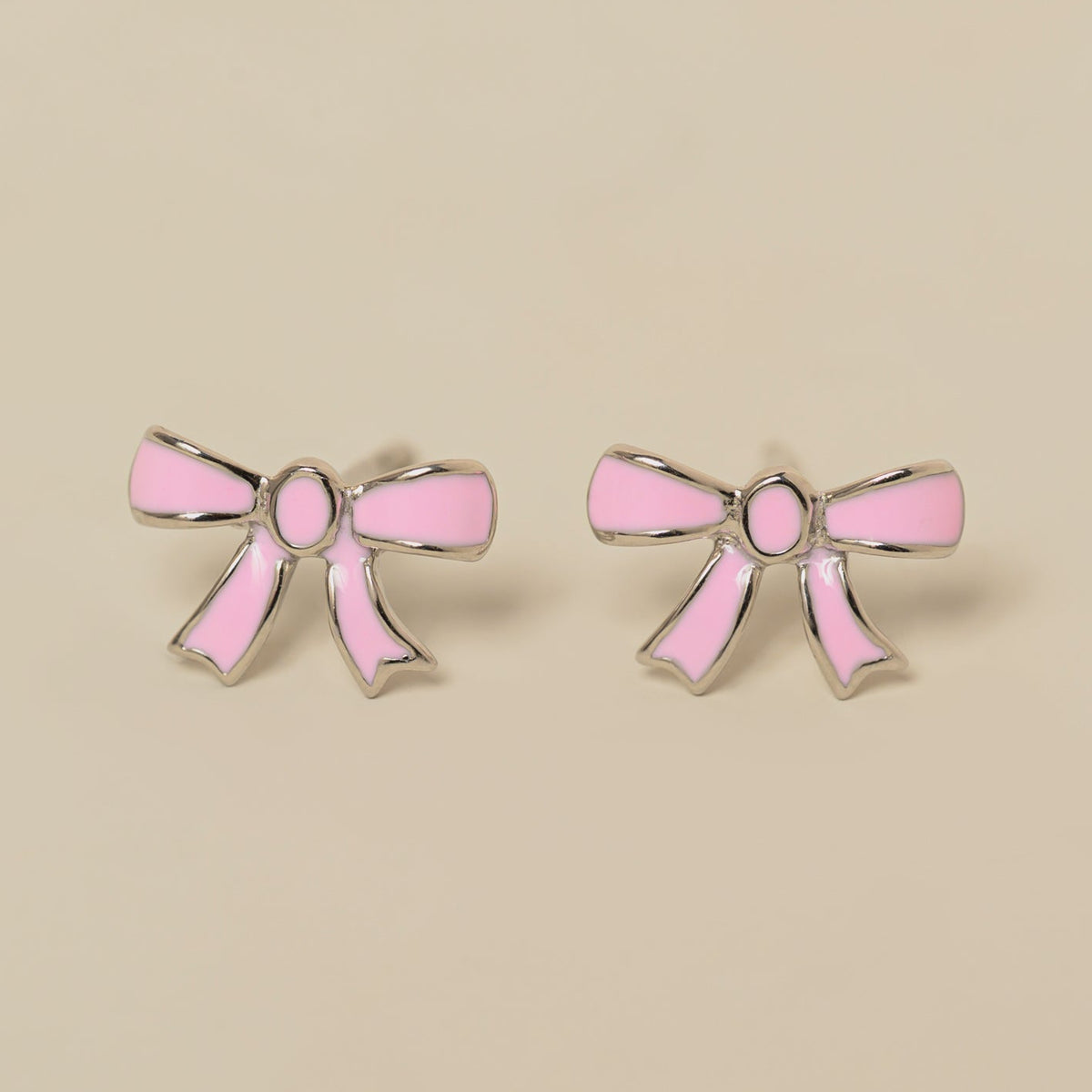 sterling silver pink enamel bow youth size stud earrings