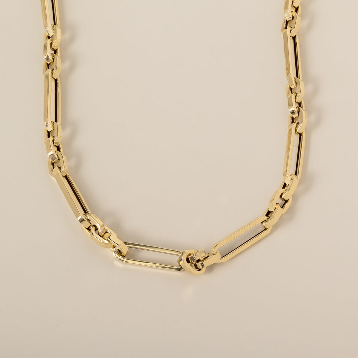 14k yellow gold polished flat edge mixed oval link chain necklace 18"