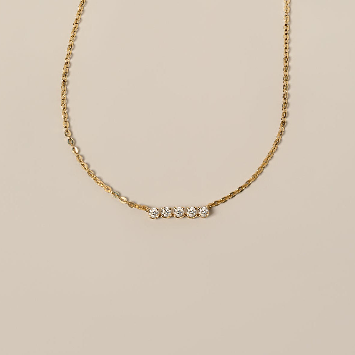 14k yellow gold five round diamond bar keyhole chain necklace