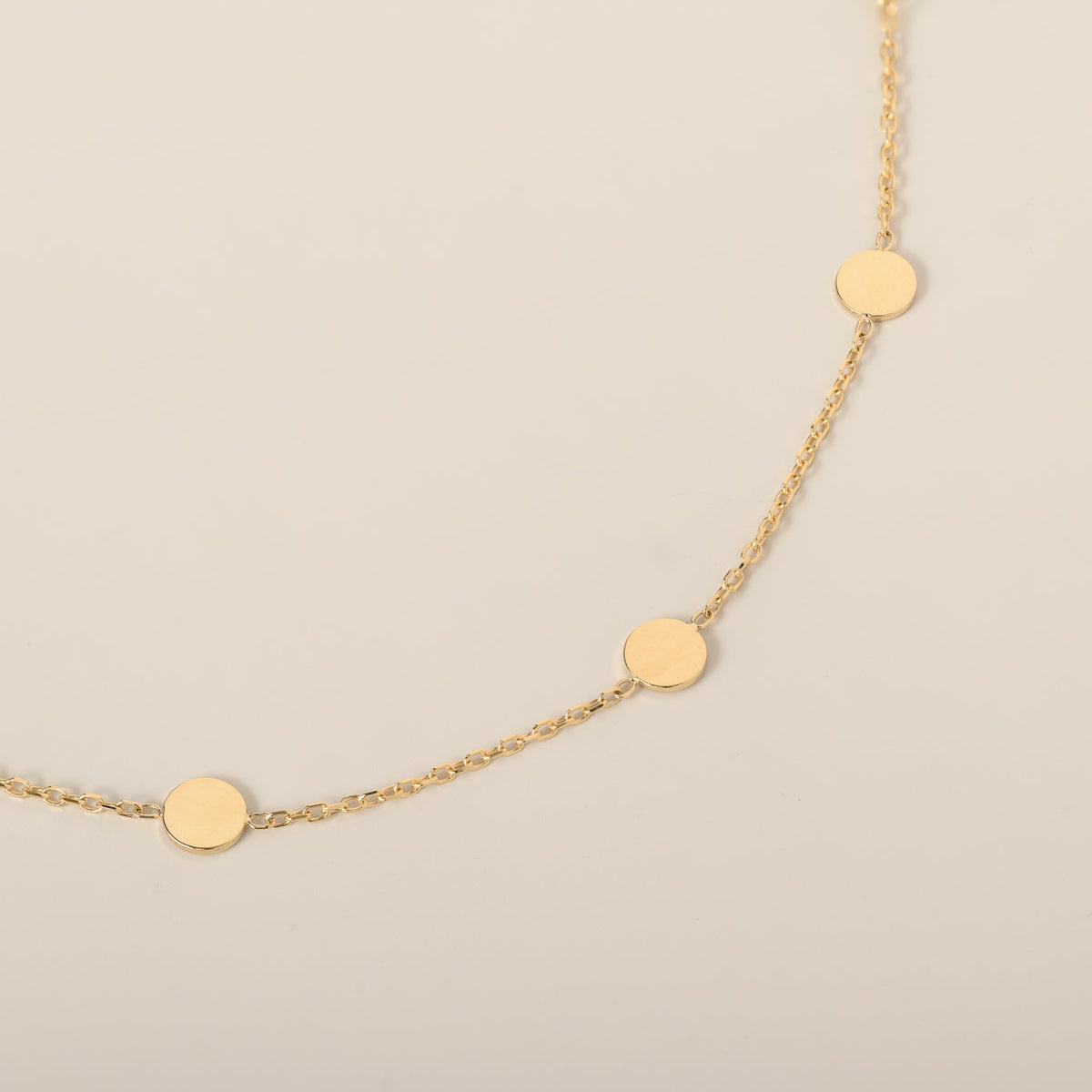 14k yellow gold polished circle disc station bracelet with extender 6-7"